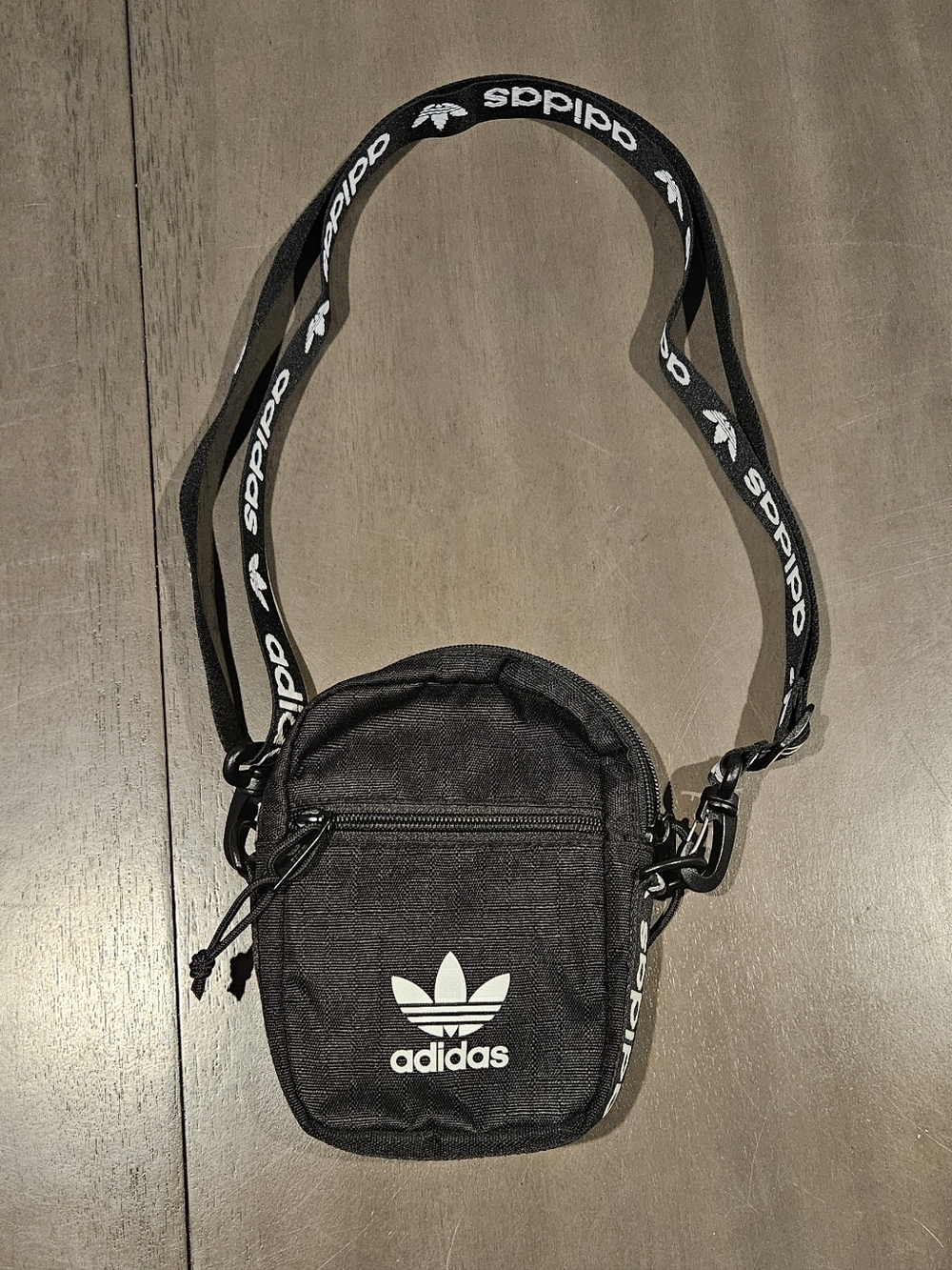 adidas Black Mini Trefoil Shoulder Pouch with Logo Strap - Picture 2 of 7